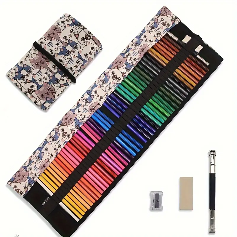 Colored Pencils Set With Roll Up Canvas Case For - Temu