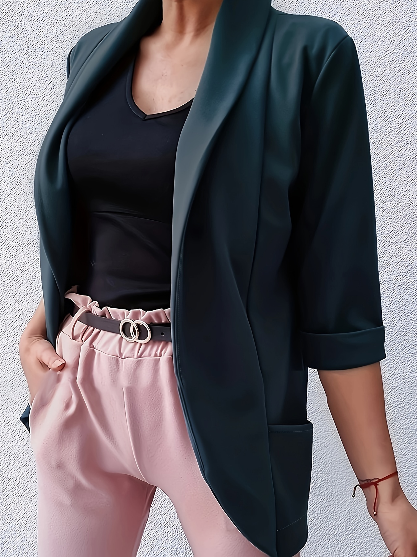 Blazer de moda para mujer, color sólido, frente abierto, chaqueta ajustada  de manga larga, chaqueta informal para la oficina
