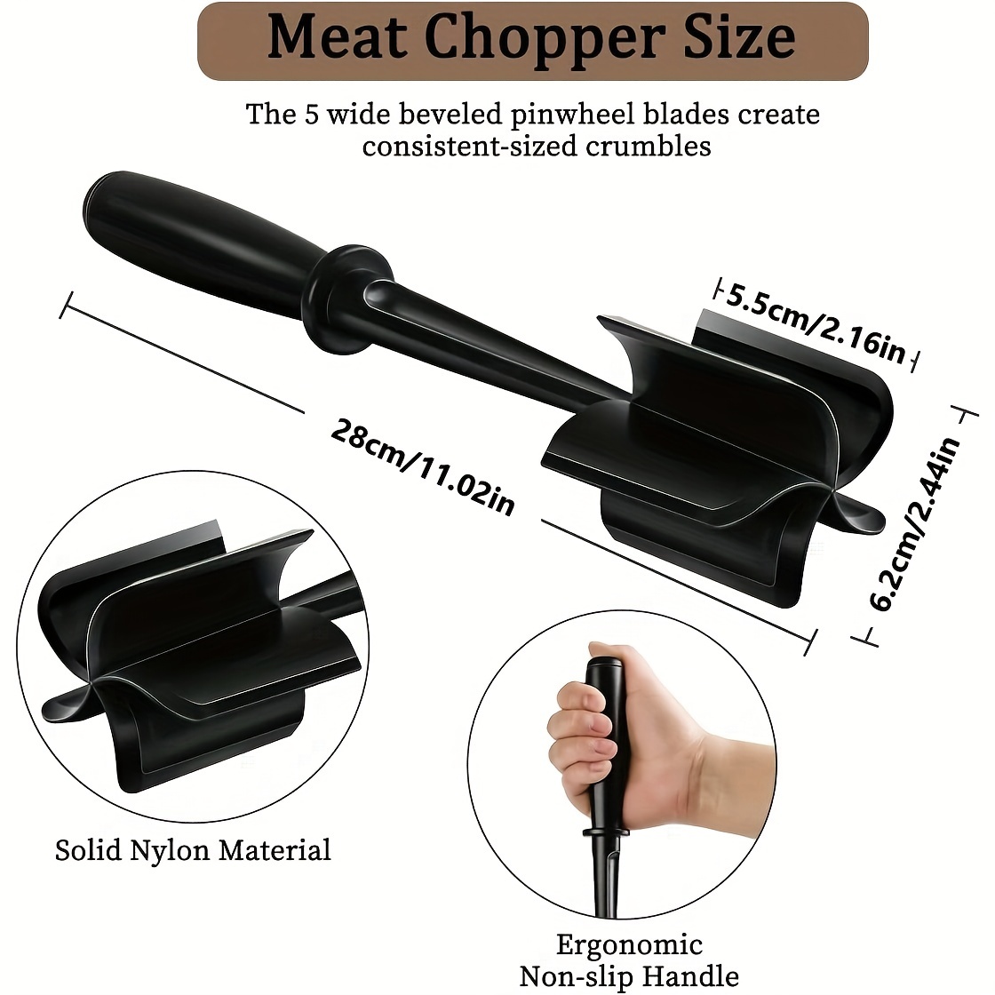 Meat Chopper, 5 Curve Blades Ground Beef Masher, Heat Resistant Meat Masher  Tool for Hamburger Meat, Ground Beef, Turkey and More, Nylon Hamburger
