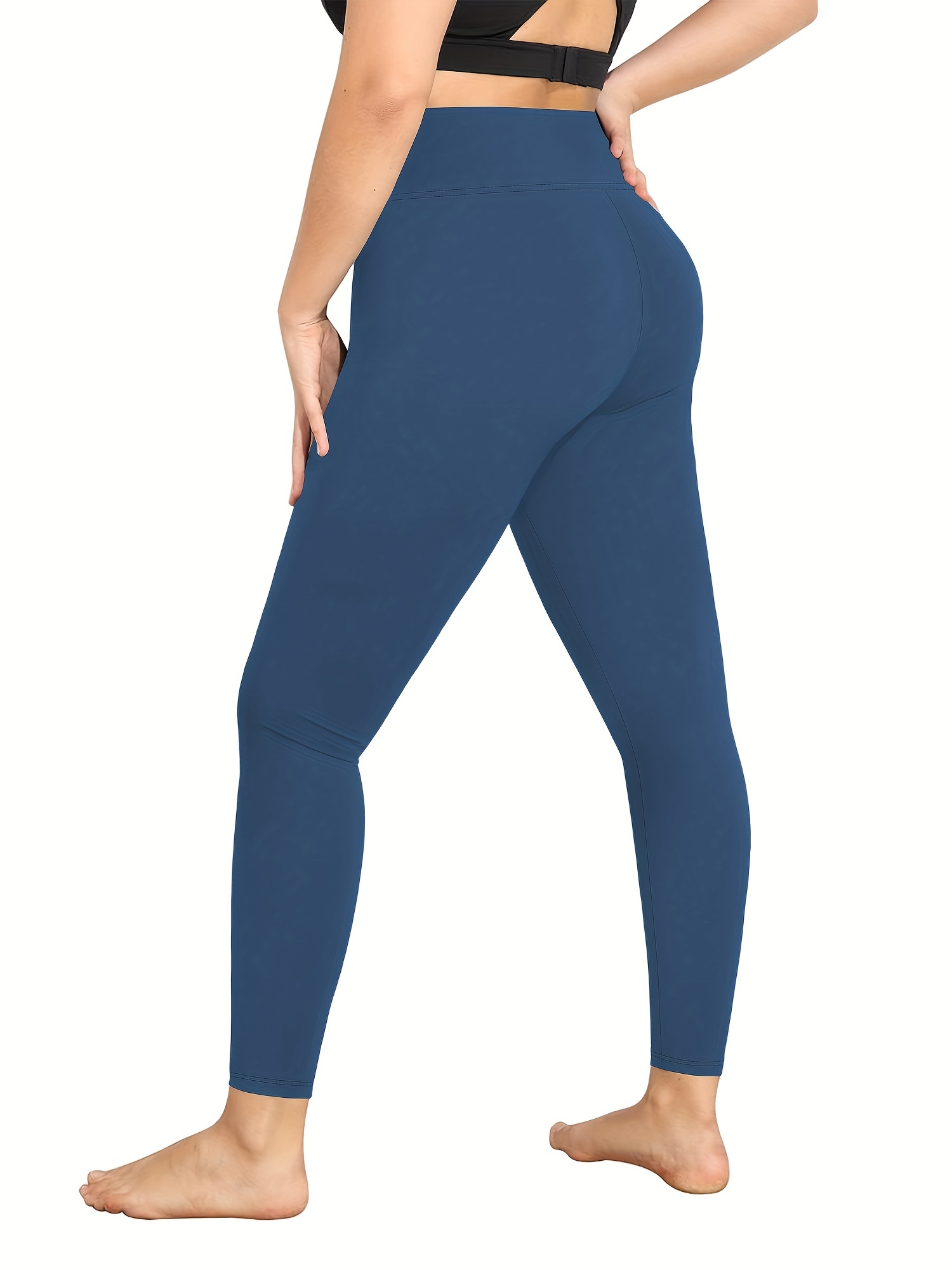 Casual Solid Regular Navy Blue Plus Size Leggings (Women's)