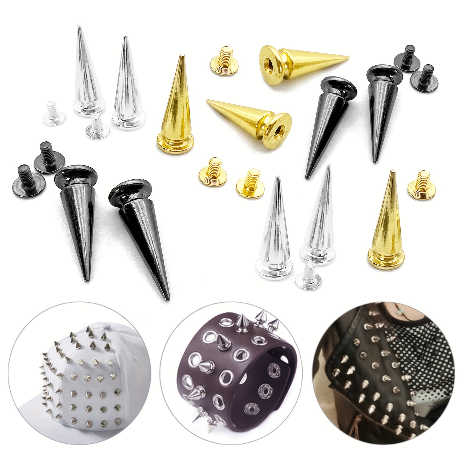Silvery/golden/black Cone Studs And Spikes For Clothes - Temu