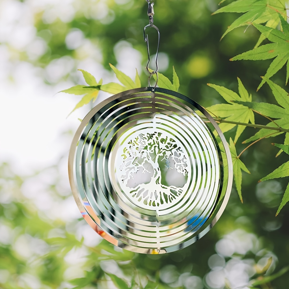 3D-Metallbaum des Lebens, rotierendes Windspiel, Streamer-Effekt, Design  für den Hausgarten, hängende Dekorationen, glänzende Windspiel-Ornamente