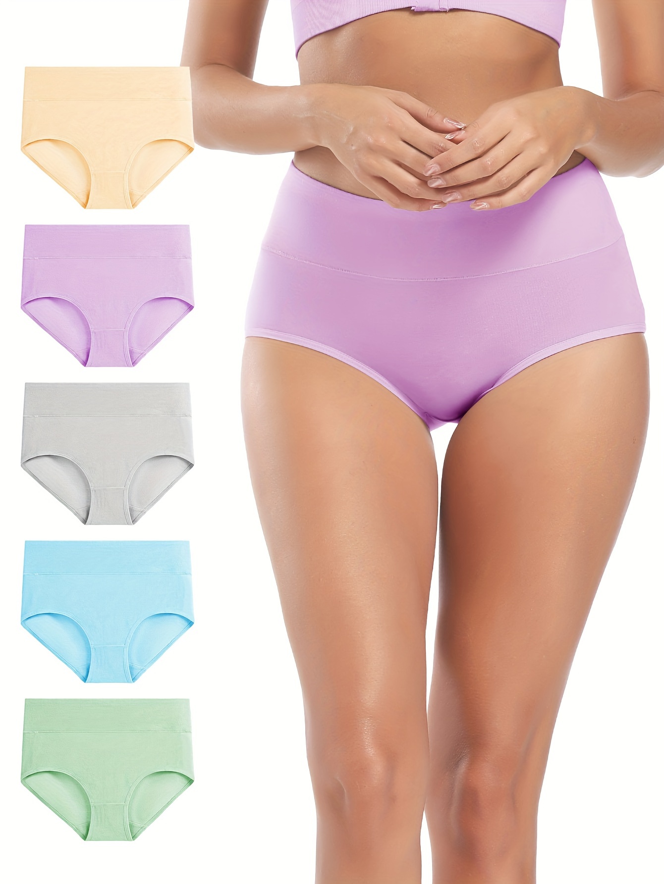 FallSweet 3 Pcs Women High Waist Panties Cotton Underwear Solid Color  Comfortable Underpants Plus Size lingerie M-XXXL