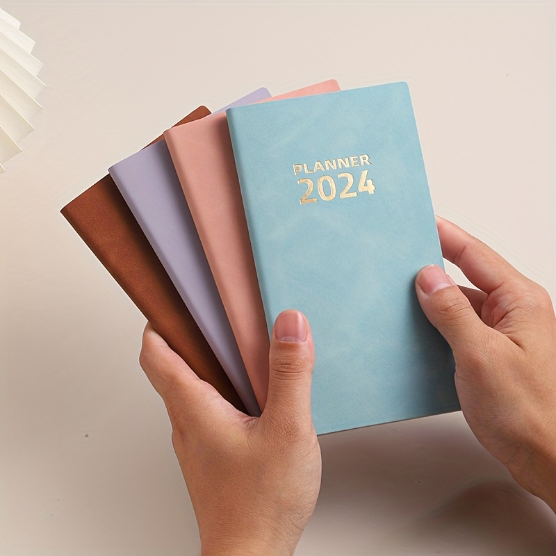 

1pc 2024 A6 English Calendar Book Faux Leather Monthly Index Notebook Daily Planner Annual Calendar Book Portable Pocket Notebook