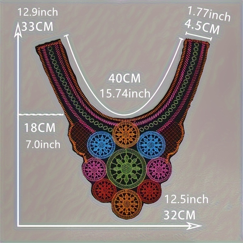 Image of 1pc Ethnic Style Lace Fabric Lace Neckline Sewing Additions Embroidery Applique Lace Collar Clothing Dress Additions