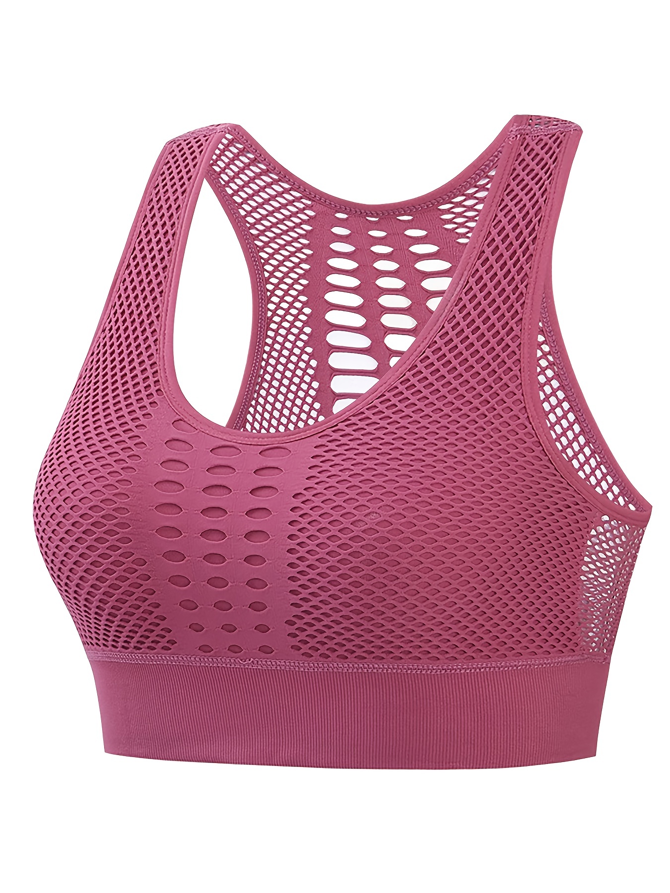 Seamless Wireless Sports Bra, Fishnet Hollow Out Breathable Workout Tank  Bra, Women's Lingerie & Underwear