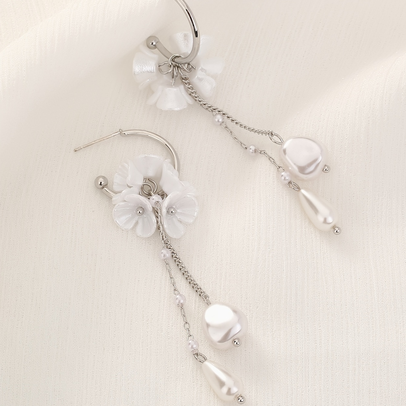 C-shape Hook Drop Earrings Flower Shape & Faux Pearls Pendant