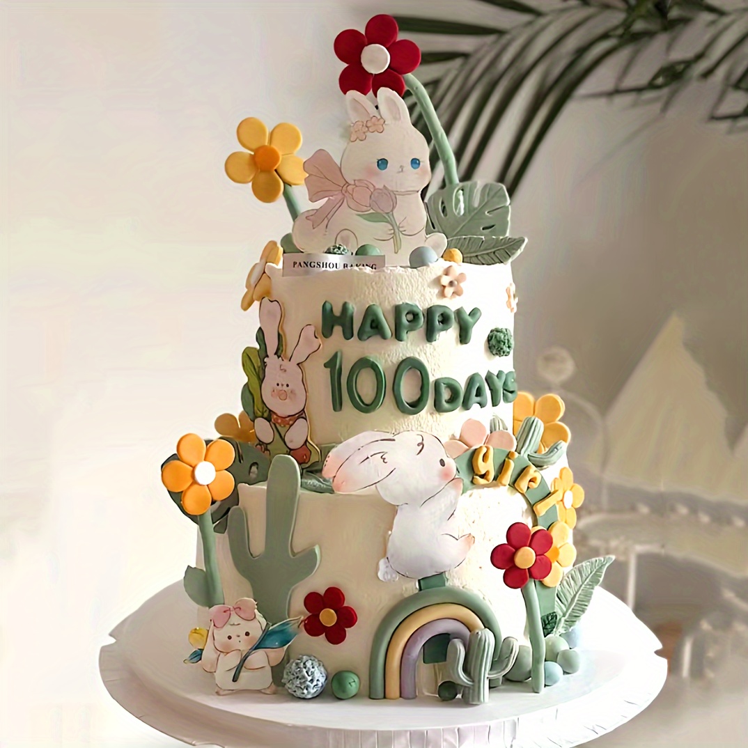 7pcs pvc radis lapin gâteau topper mignon enfants bébé anniversaire gâteau  fête cuisson décoratif