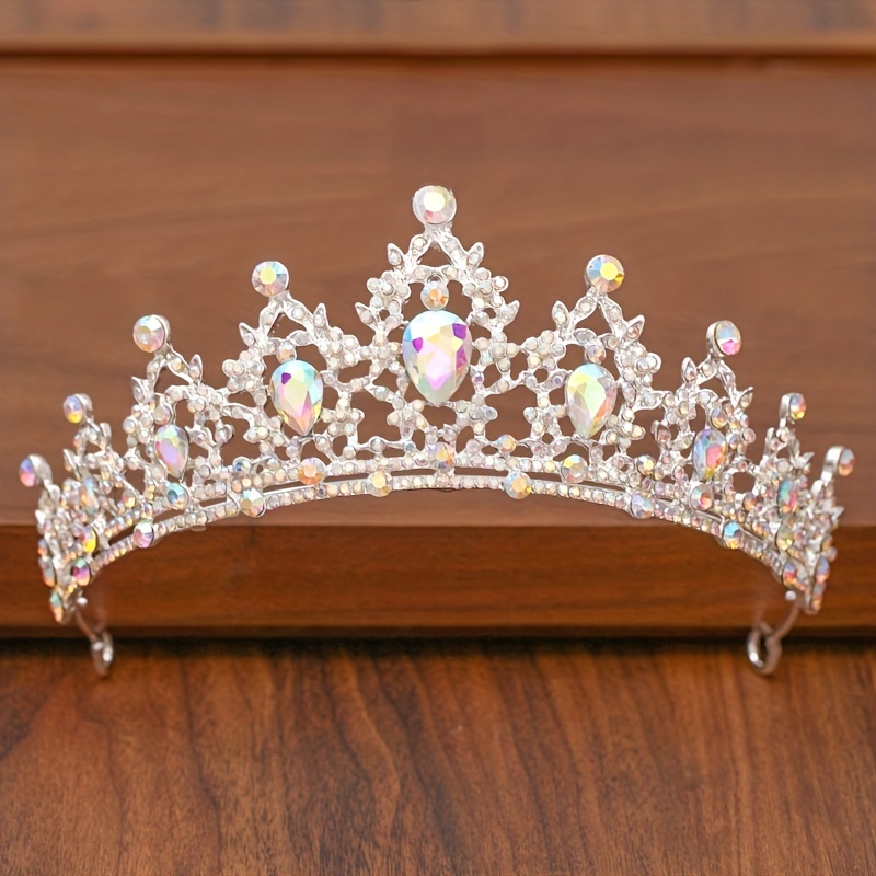 Corona regina ingioiellata con pietre preziose multicolori, diadema con  strass, corona da damigella d'onore, per feste in costume