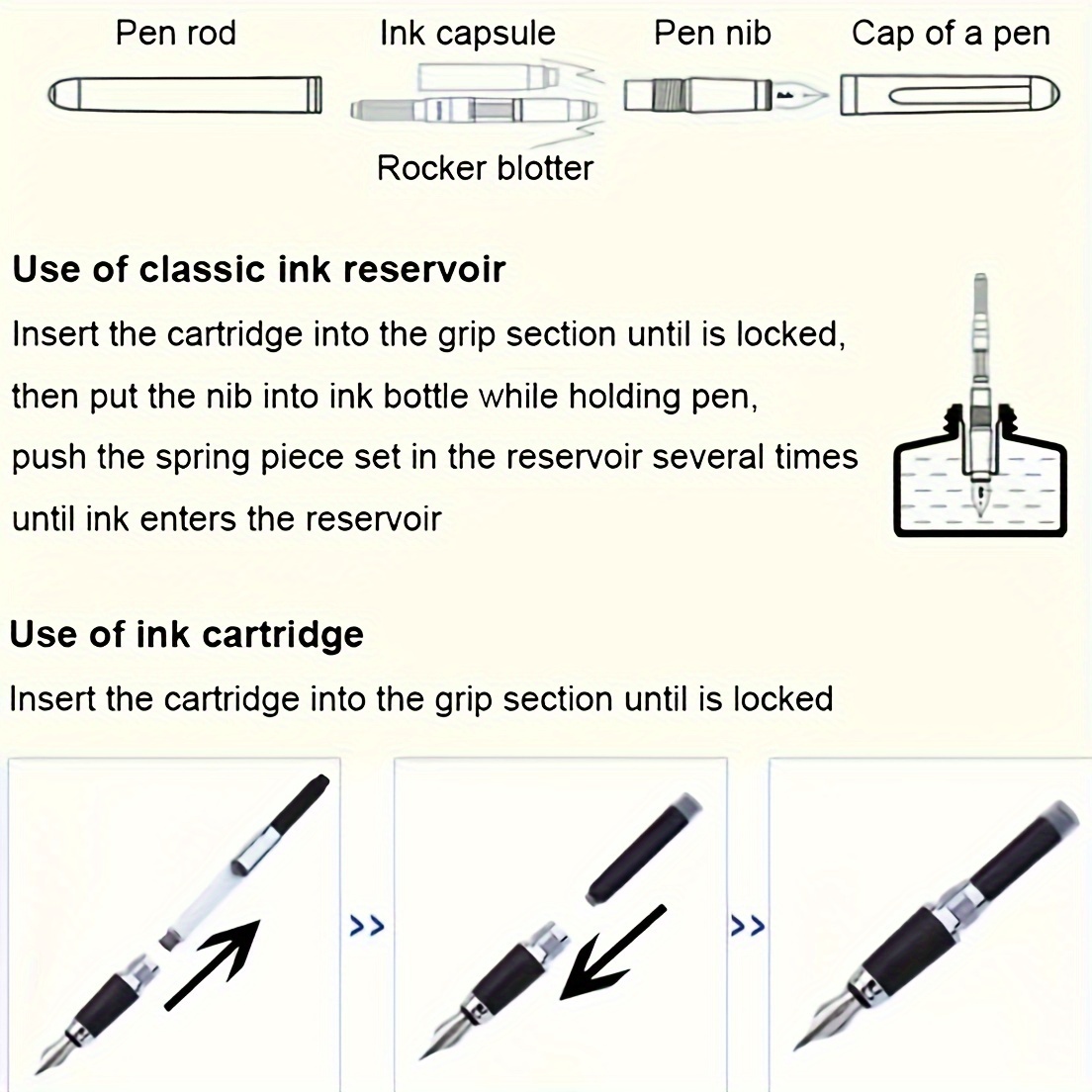 Black / Blue 30 Pieces Black Fountain Pen Ink Cartridges 3.4mm