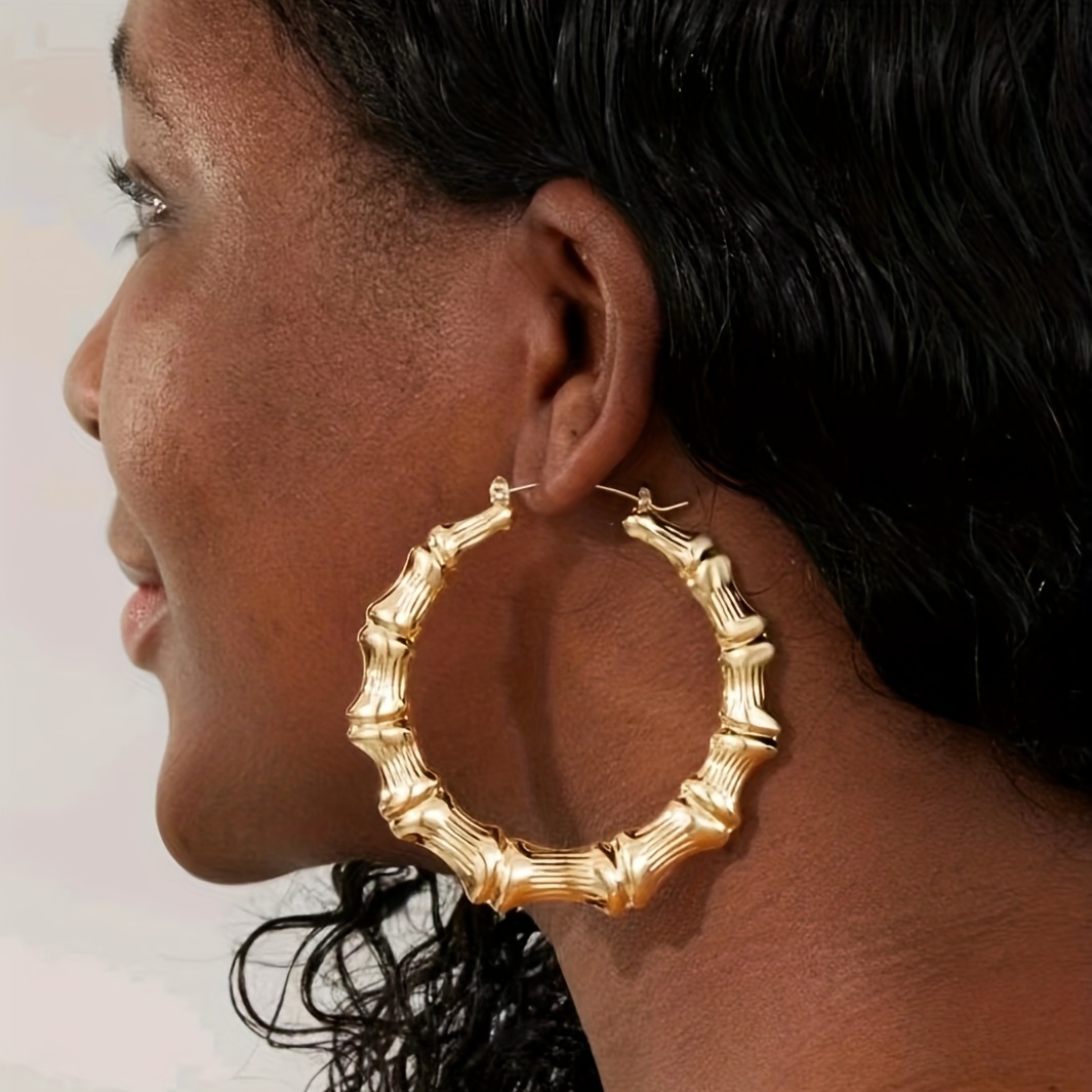  Thick Gold Hoop Earrings Large Bamboo Joint Hoop Earrings  Hip-Hop Golden Big Circle Studs Earrings For Women Punk Party Fashion  Jewelry (gold): Clothing, Shoes & Jewelry