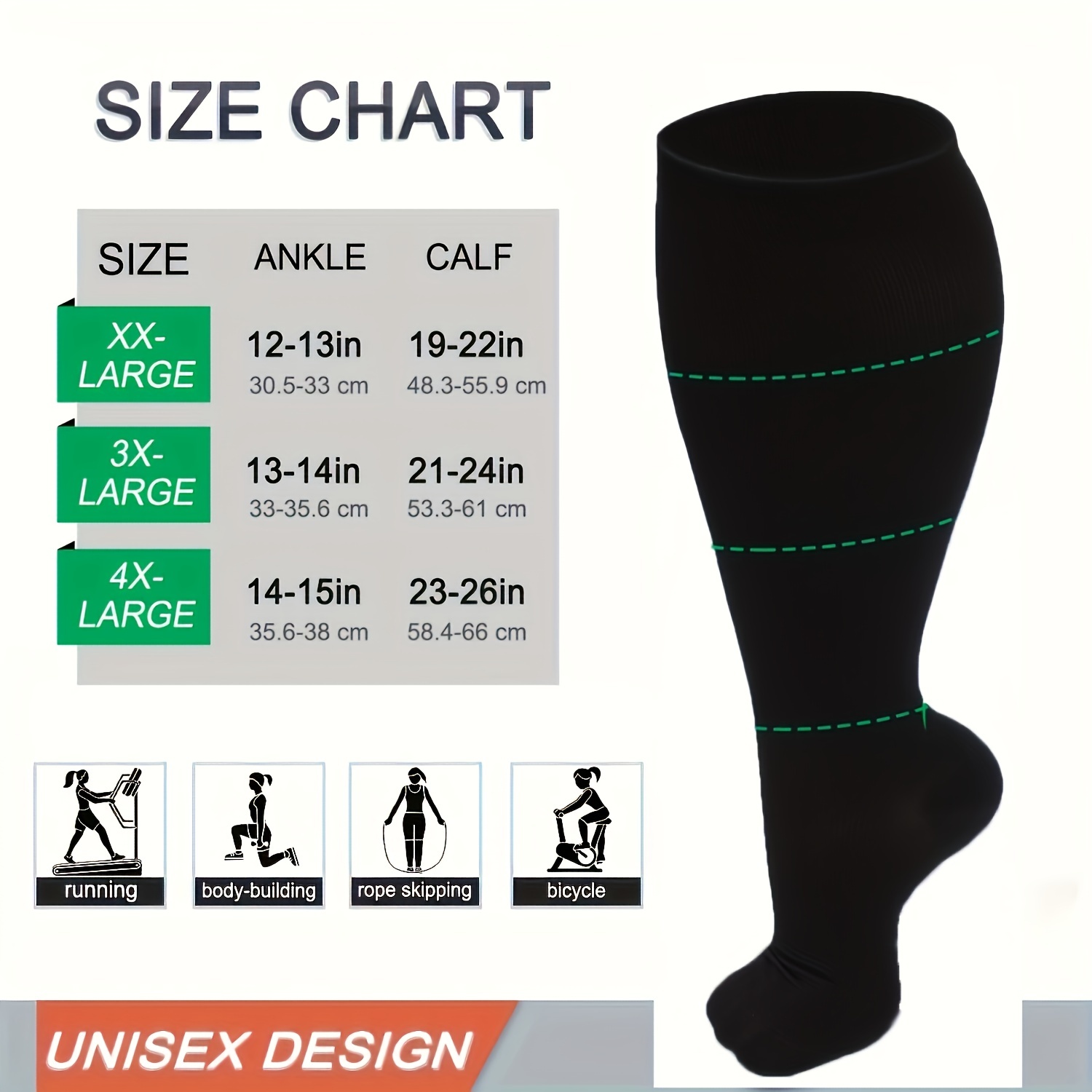 3 Pairs Plus Size Compression Socks Wide Calf For Women & Men 20-30 mmhg - Large  Size Knee High Support Stockings For Medical 