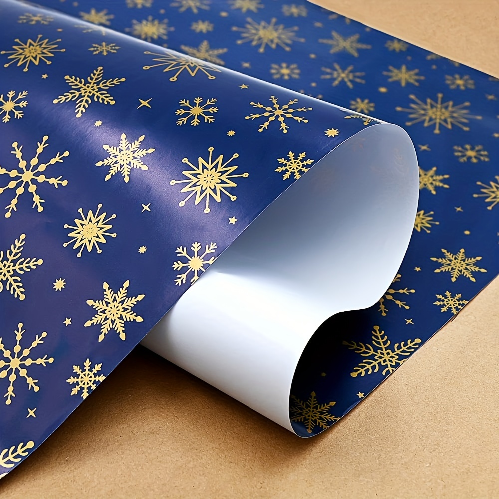 Golden Snowflake Navy Blue Wrapping Paper Roll, Golden Star Navy