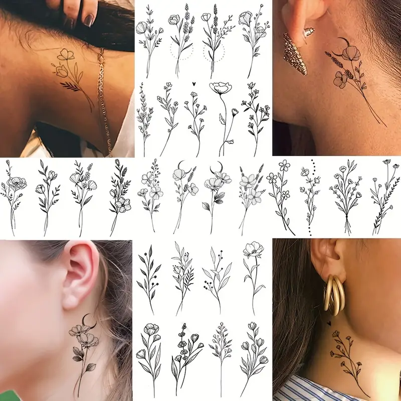 Black Flower Temporary Tattoos
