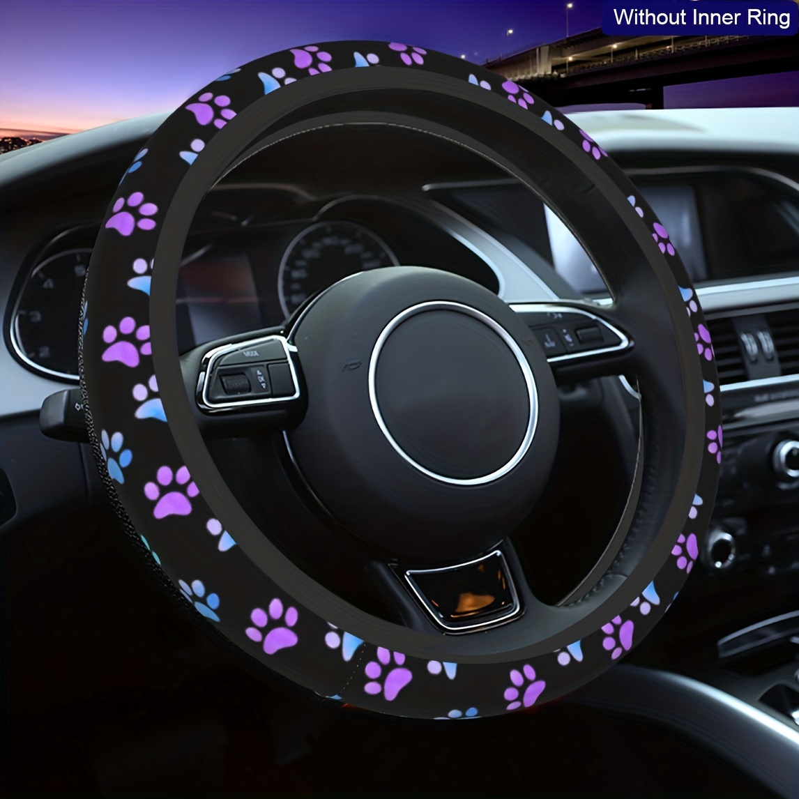 

Blue Purple Galaxy Paw Prints Car Steering Wheel Cover - Universal 15 Inch Anti-slip Car Steering Wheel Protector Cover, Car Interior Accessorie Decor