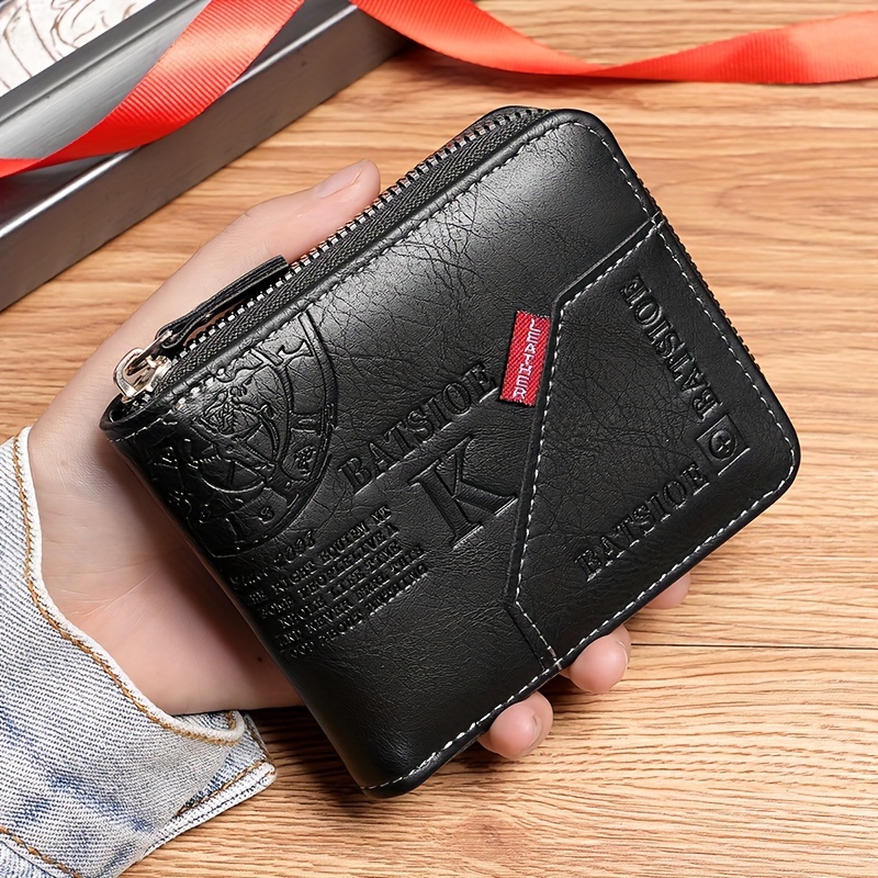 1pc Mens Business Wallet Classic Short Coin Purse Letter Embossed