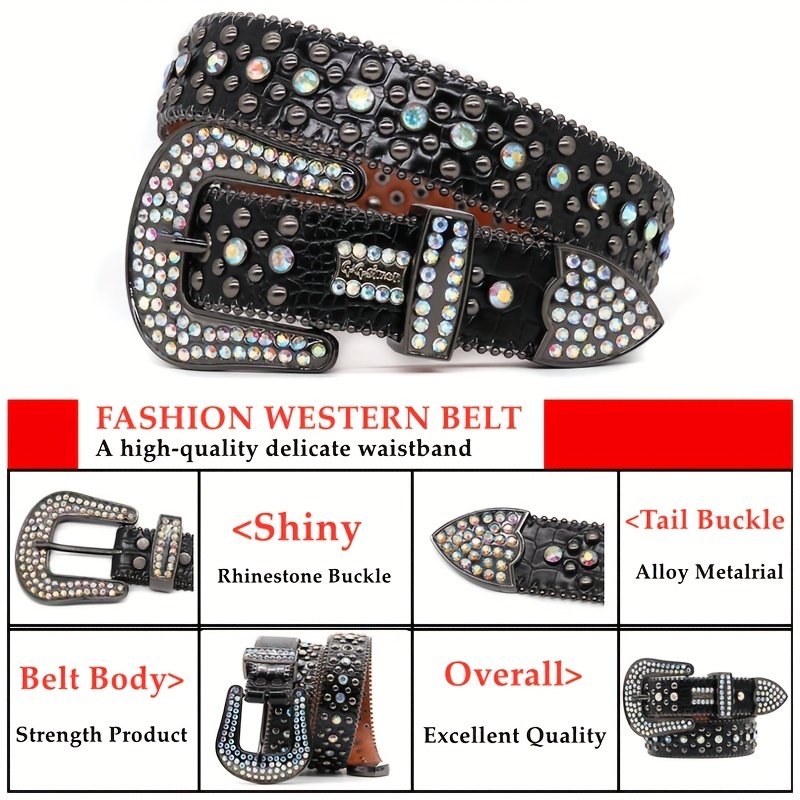 Punk Dark Western Rhinestone Belts For Women Fashion Luxury Strap