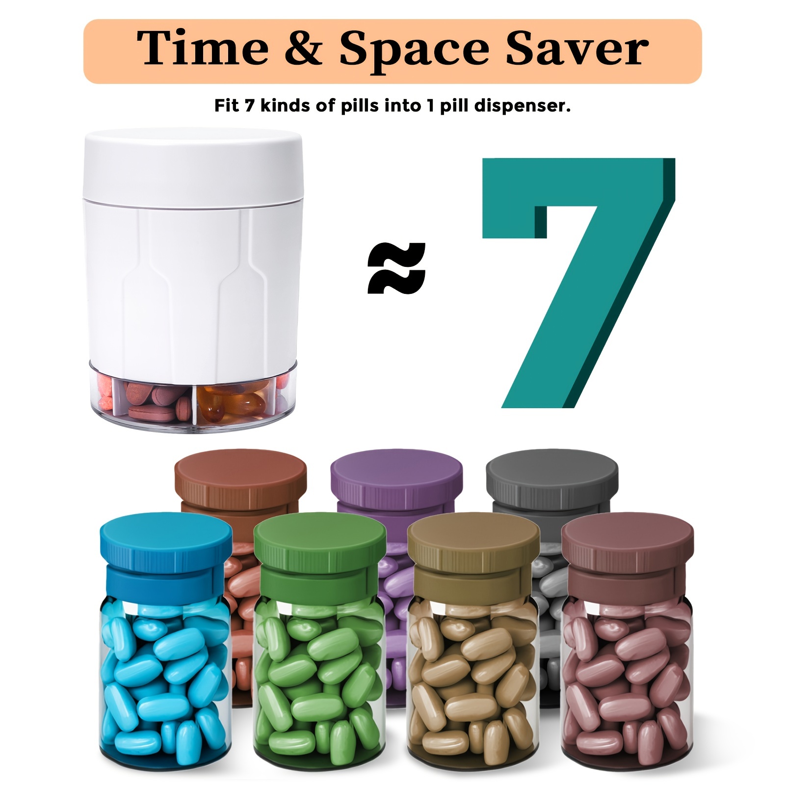 Supplement Bottle Organizer with 7 Compartments