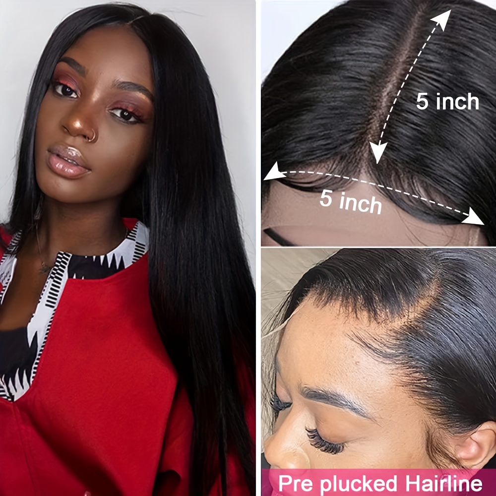 Straight 5 5 Lace Lace Frontal Human Hair Wig Pre Plucked Temu