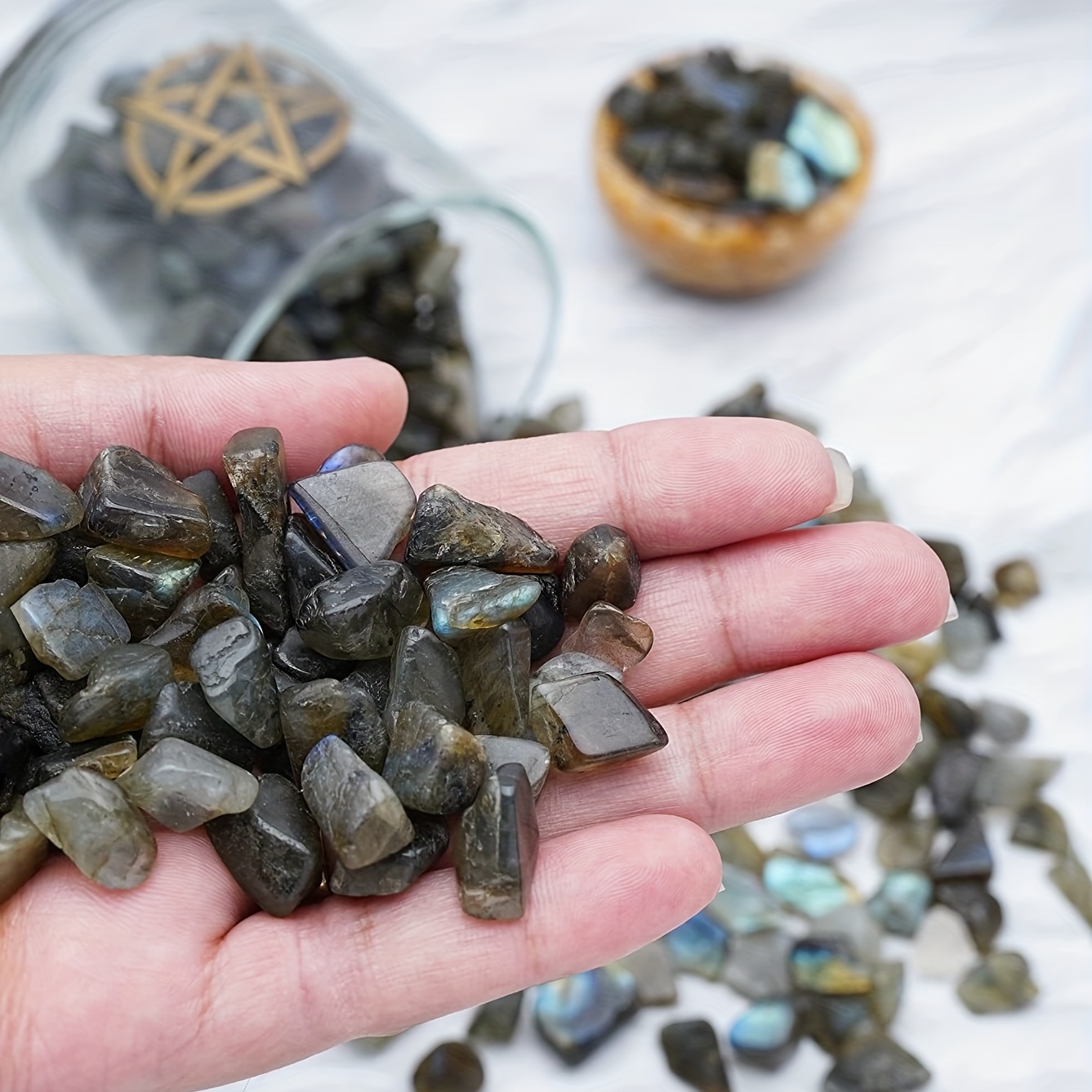 Labradorite Crystal Chips Bulk Fish Tank Decorations Aquarium Rocks Gravel  Vase Filler Stones Crystals For Candle Making Witch Kit Gravel For Plants