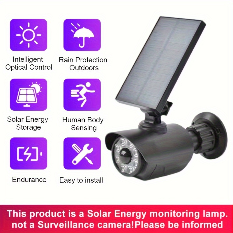 1pc Solar Energy Simulation Monitoring Lamp, Intelligent Induction Rotating Camera, Household Wall Lamp, Anti-theft Alarm, Lighting Monitoring Lamp Intelligent Light-controlled Human Body Induction Outdoor Rain-proof Solar Power Storage