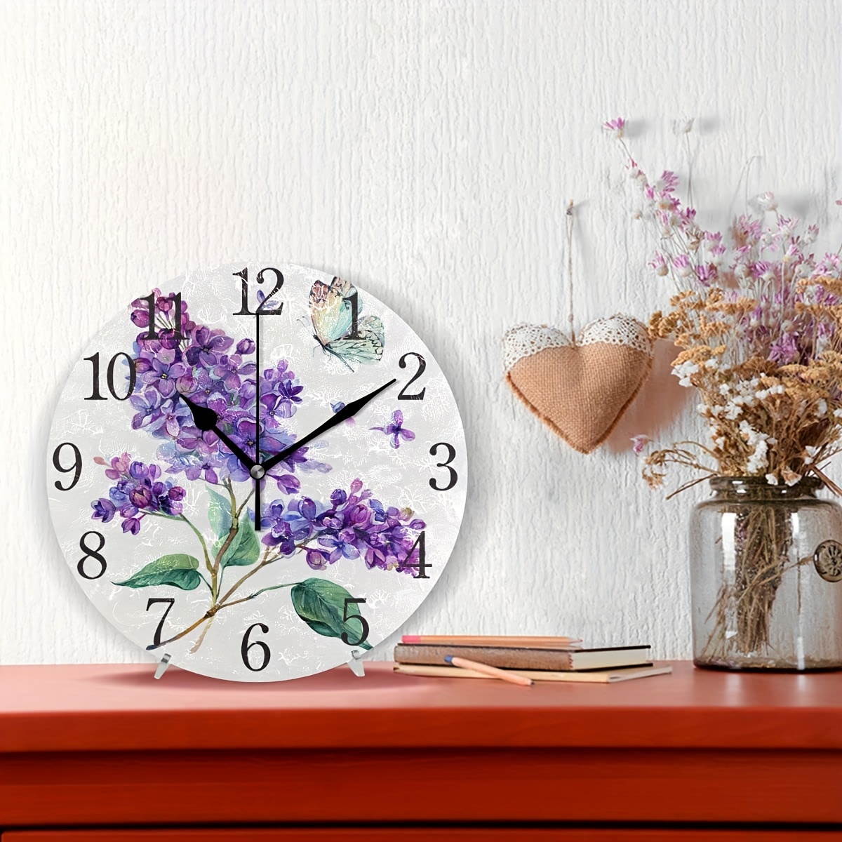 Reloj de pared vintage floral de 15 pulgadas, silencioso sin tictac,  funciona con pilas, relojes de pared de madera retro con flores de granja