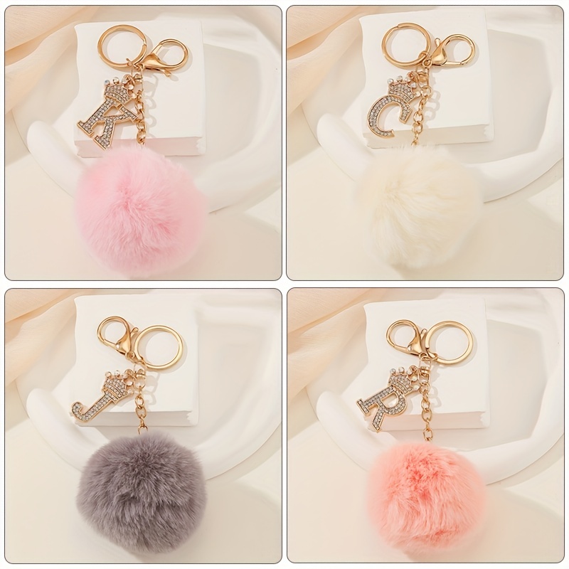 Rhinestone Letter/Initial Pom Pom Keychain/Bag Charm