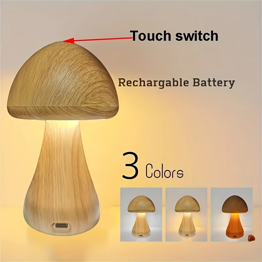 Mushroom Table Lamp 3 Color Adjustable Brightness Cordless - Temu