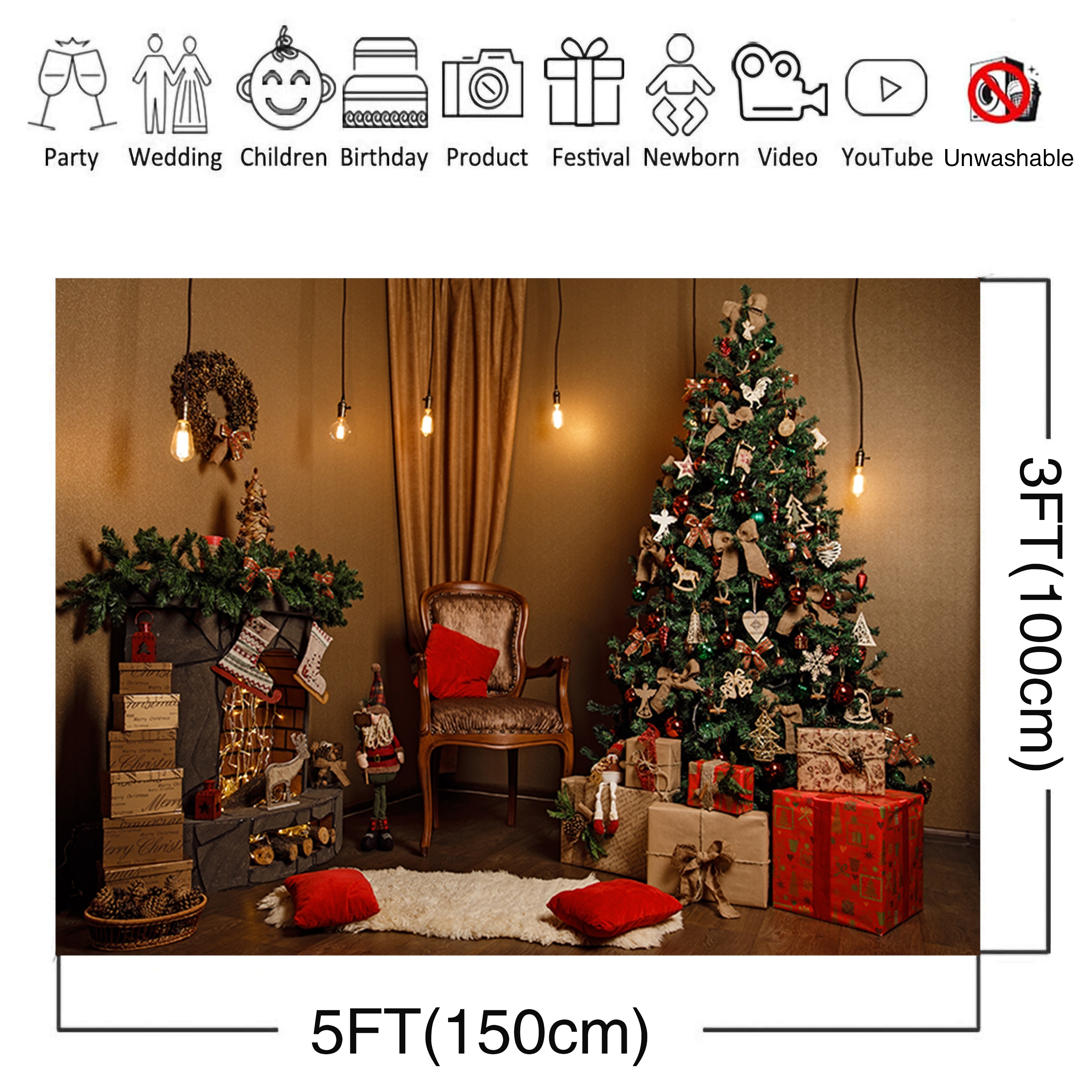 1個 5x3フィート クリスマス背景写真撮影用暖炉 クリスマス写真撮影