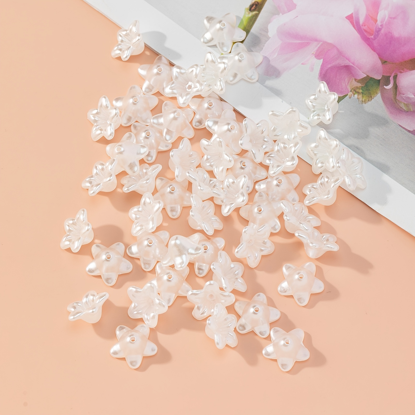 100/50/30pcs 8/10/12mm Acrylic Flower ABS Imitation Pearl Loose Beads For  Jewelry Making Diy Handmade Earrings Bracelet Necklace Craft Supplies