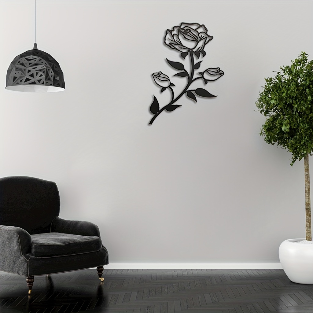 1 Pieza De Decoración De Pared De Flores Rosas, Adorno De Arte De Metal  Negro Para Colgar En La Pared Para Interior, Exterior, Hogar, Dormitorio,  Ofic