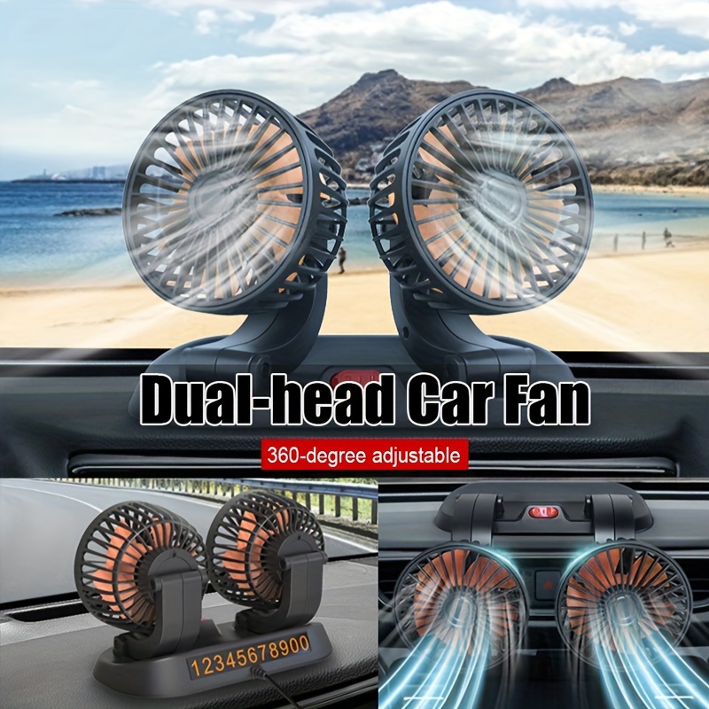 Stay Cool In Car: Dual Head Usb Car Fan 2 Speeds Adjustable - Temu