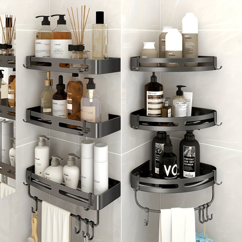 Household Tools Shower Rack Punch-free Shower Caddy Shelves Slide Bar for  Shower Head, Shampoo, Soap HolderSuitcase,with Stainless Steel Guardrail,  Shower Shelves on Clearance 