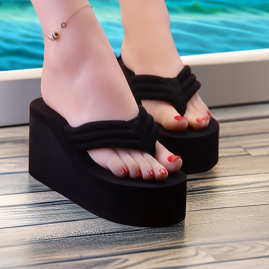 womens solid   slides soft sole casual slip on non   flops summer wedge beach slides Product details 1