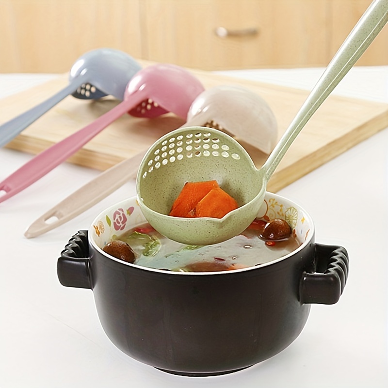 1pc Beige Plastic Soup Ladle With Wheat Straw Long Handle, Perfect For  Serving Soup, Kitchen Utensils