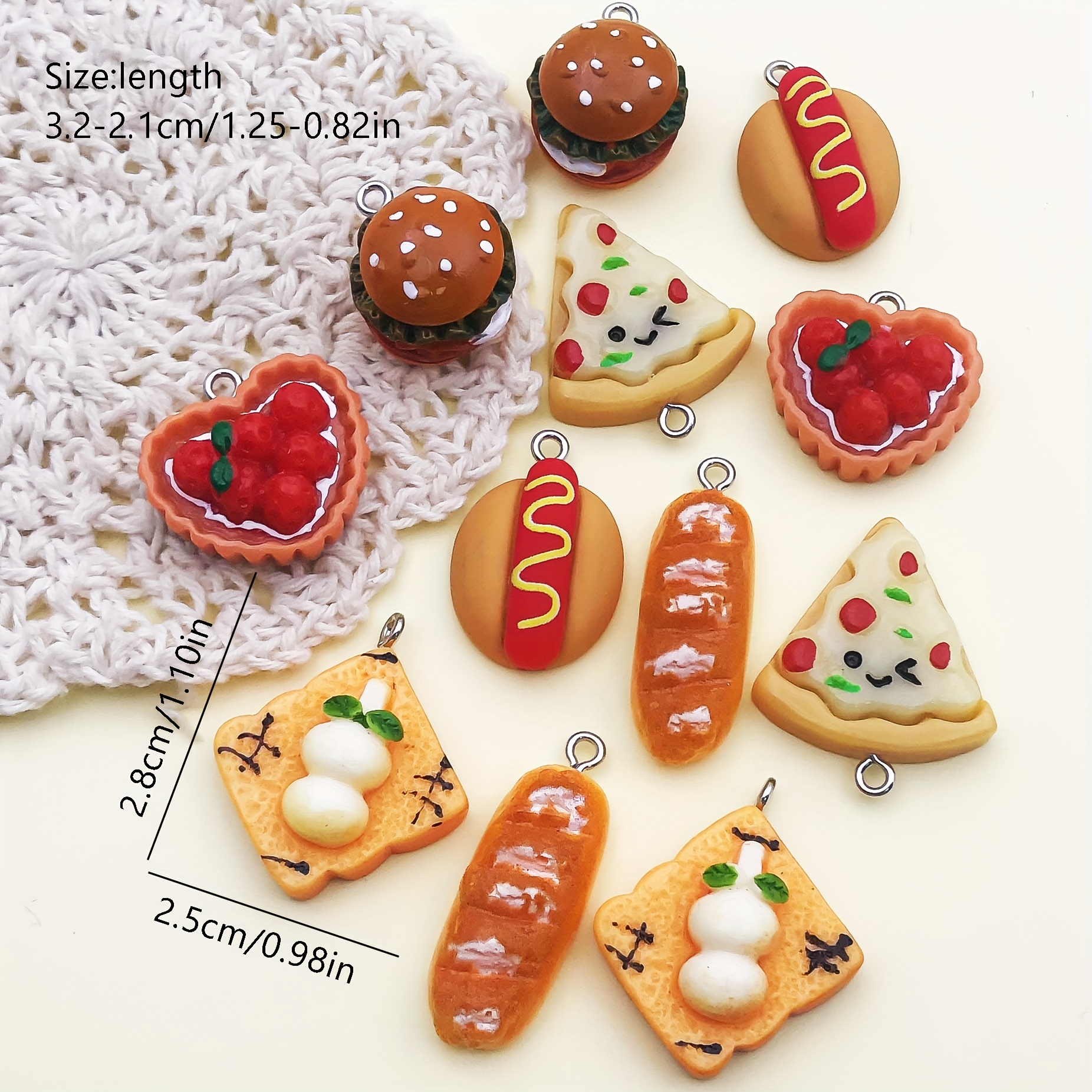 10/12pcs Mix Resin Food Bread Cake Pizza Hamburger Hot Dog Charms For  Jewelry Making Diy Findings Earrings Keychain Bracelets Phone Charms  Pendants