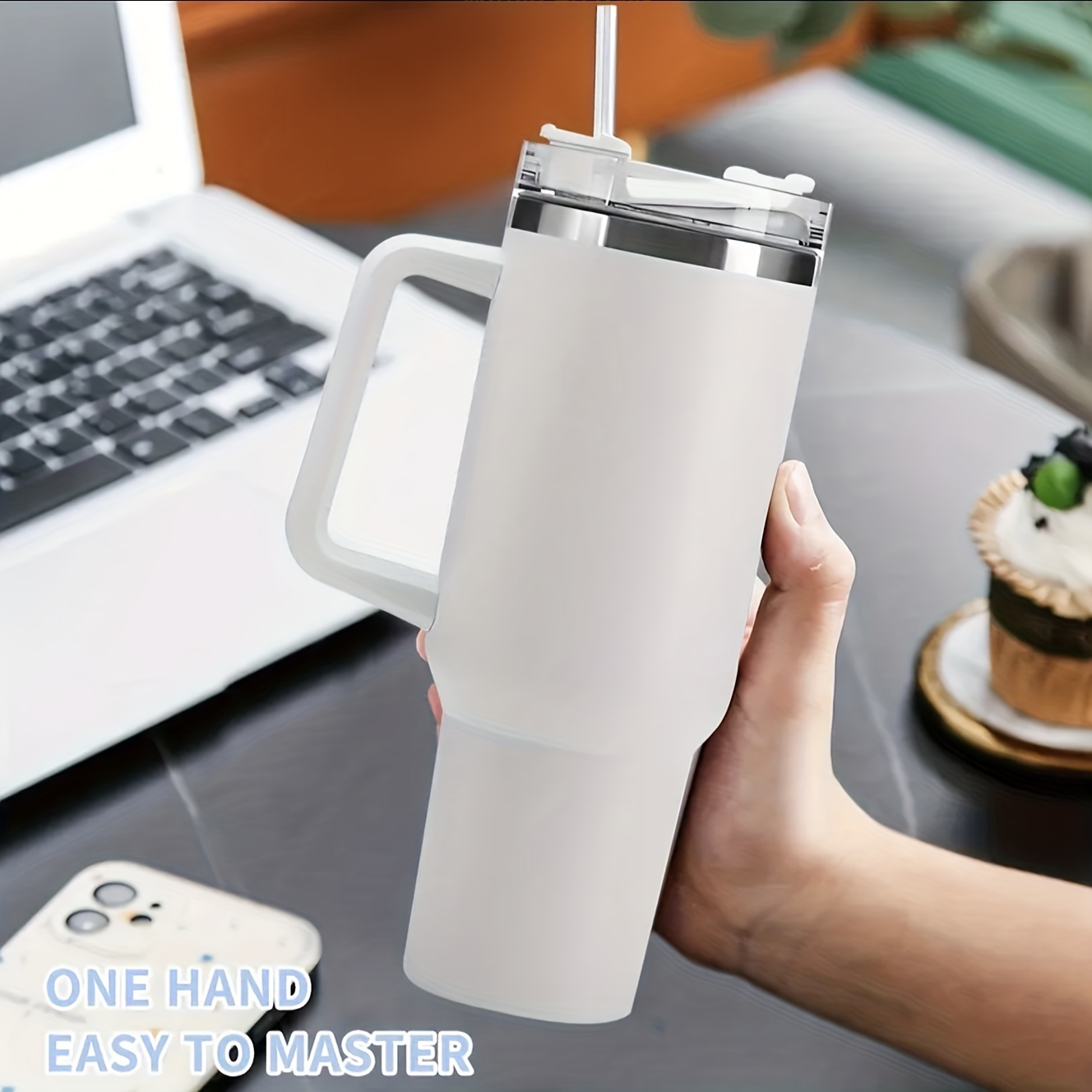 Tumbler with Handle 40oz Water Bottle for Hot and Cold grey