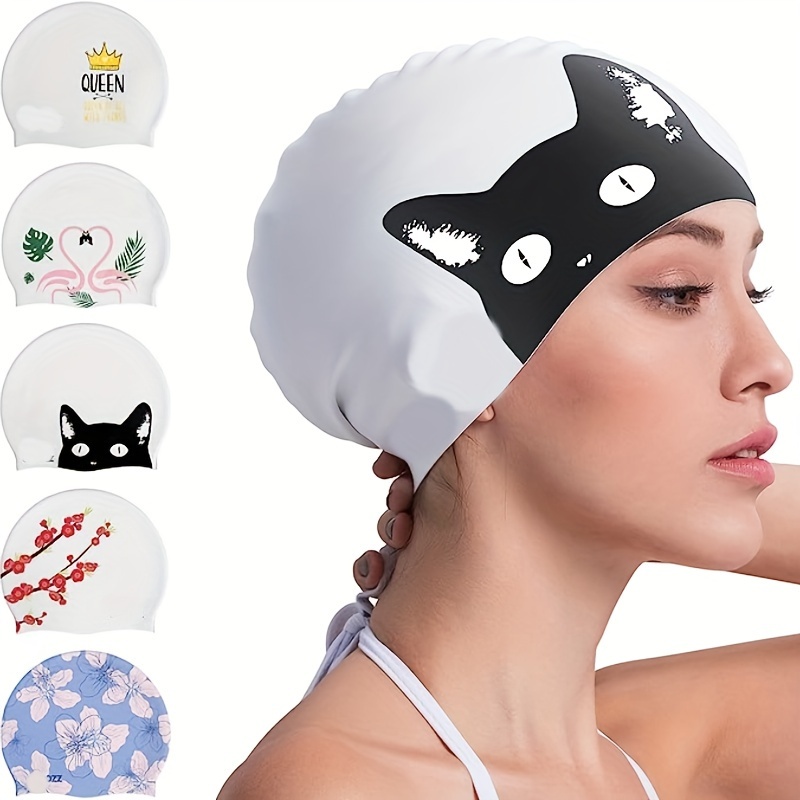 Gorro de natación de silicona para mujeres, gorras de natación de pelo  largo impermeable con moda impresa