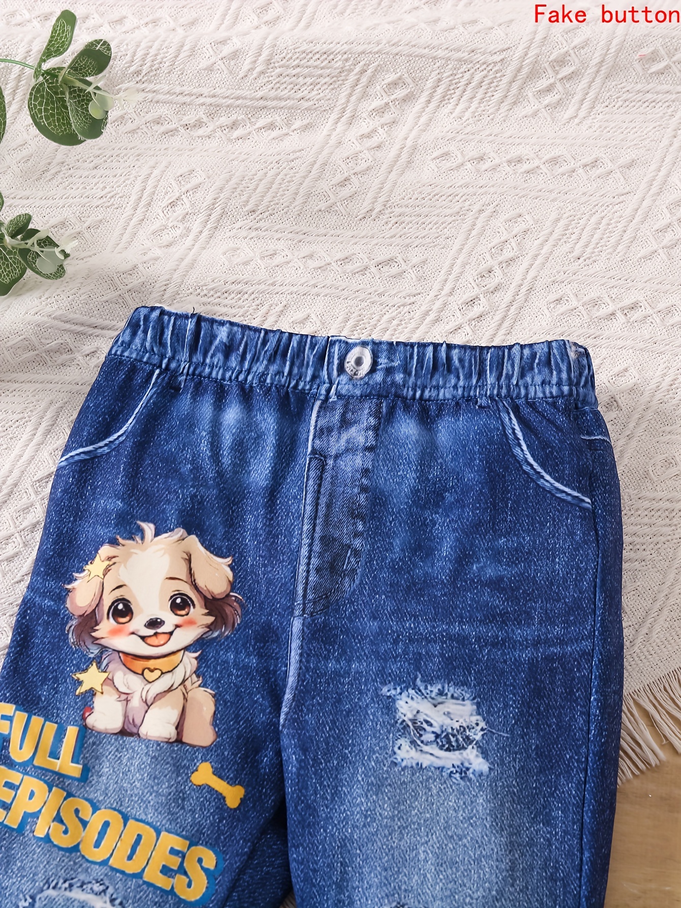 Puppy Graphic Imitation Denim Print Flare Pants Girls Comfy Leggings Spring  Fall Gift