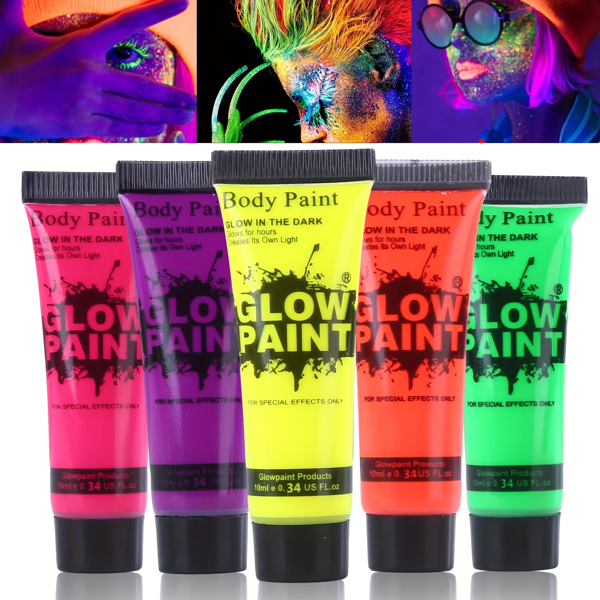 CCbeauty Neon Face Paint, Water Activated Professional Face Painting Kit,  UV Black Light Body Paint, Glow In The Dark Face Paint, Non-Toxic With 10