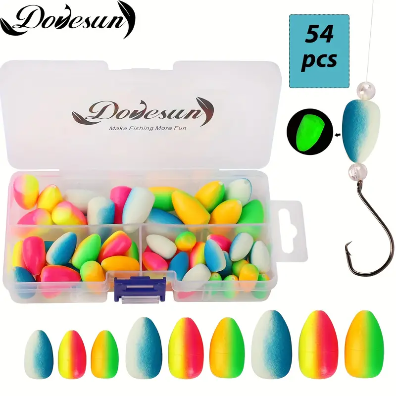 54pcs Premium Fishing Floats and Pompano Rigs Set with Bullet Floats -  Ideal for Various Types of Rigs - Comes with Convenient Tackle Box
