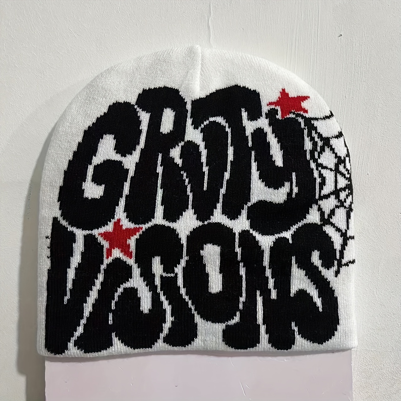 double side y2k beanie spider web letter jacquard candy - Temu