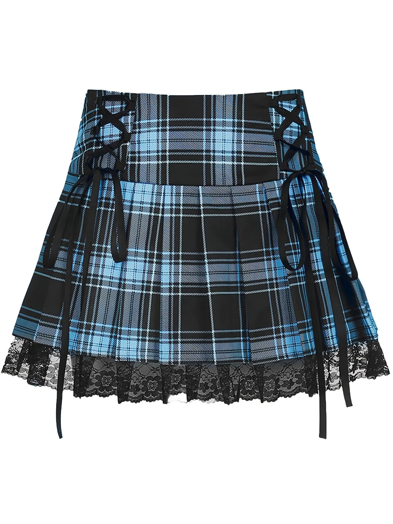 Minifalda Plisada Cuadros Encaje Minifalda Uniforme - Temu