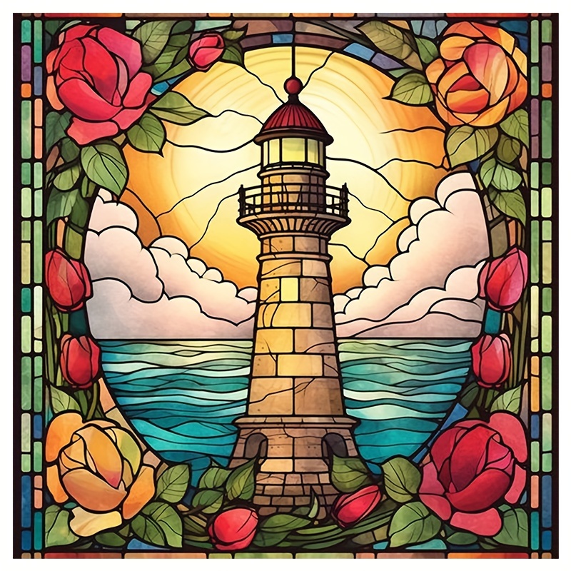 Circular Sunflower Lighthouse Scenery Diamond Painting Kits - Temu