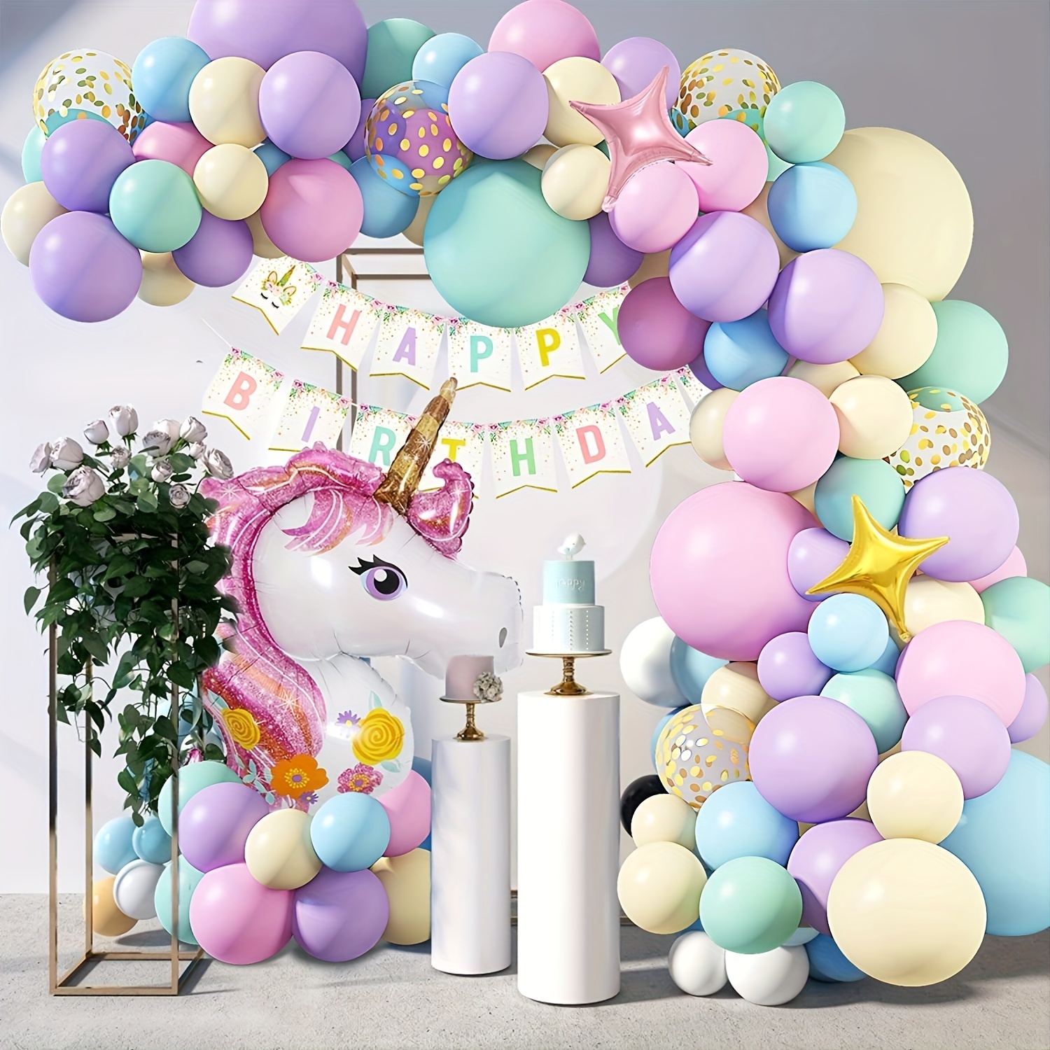 Decoración De Unicornio Globos Cumpleaños Fiestas Para Niña 1 Año Número  Rosados