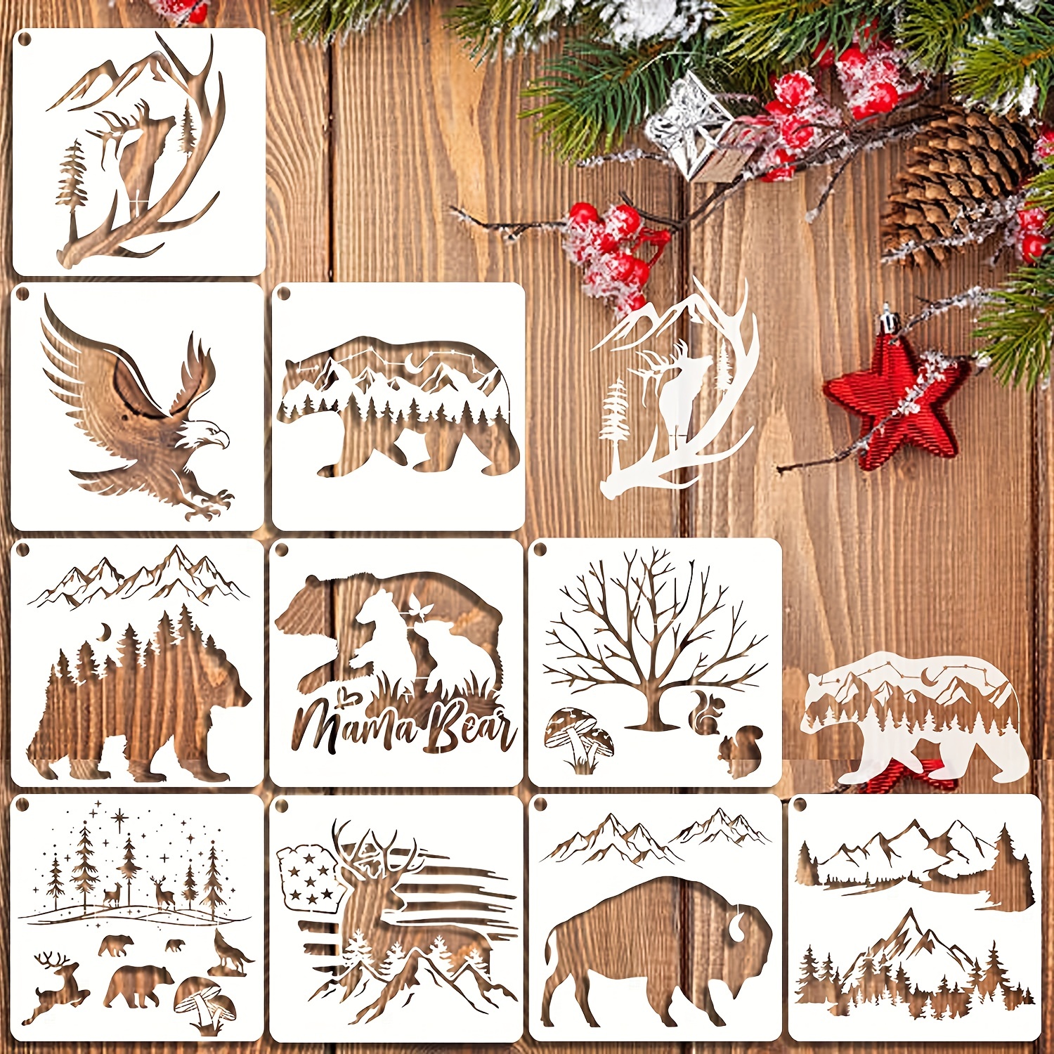 20Pcs Small Christmas Stencils for Painting on Wood 3x3 inch - Bonus 4 Wood  S