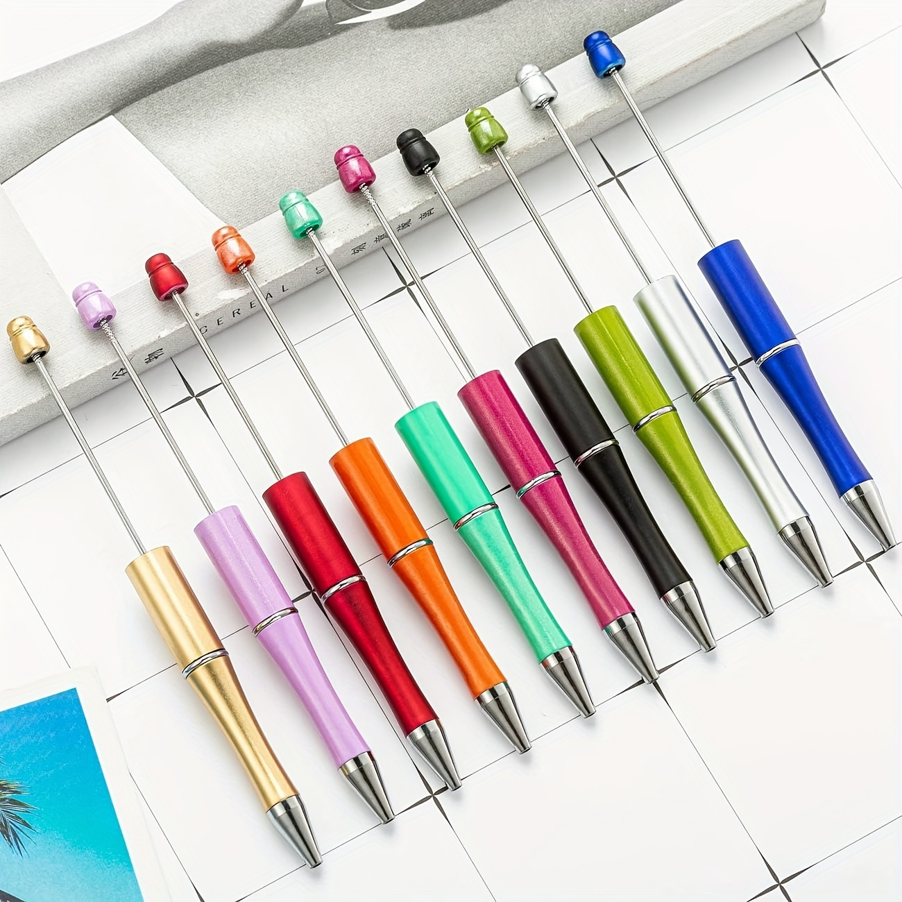 Beadable Pens Plastic Bead Pen Black Ink Ballpoint Pens Diy - Temu