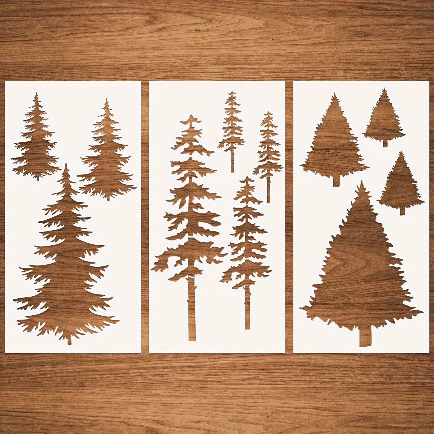 PAGOW 12pcs Pine Trees Stencils, Reusable Pet Drawing Stencils, Art Painting Templates Stencils for Painting on Wood, Winter Christmas DIY for Wall, F