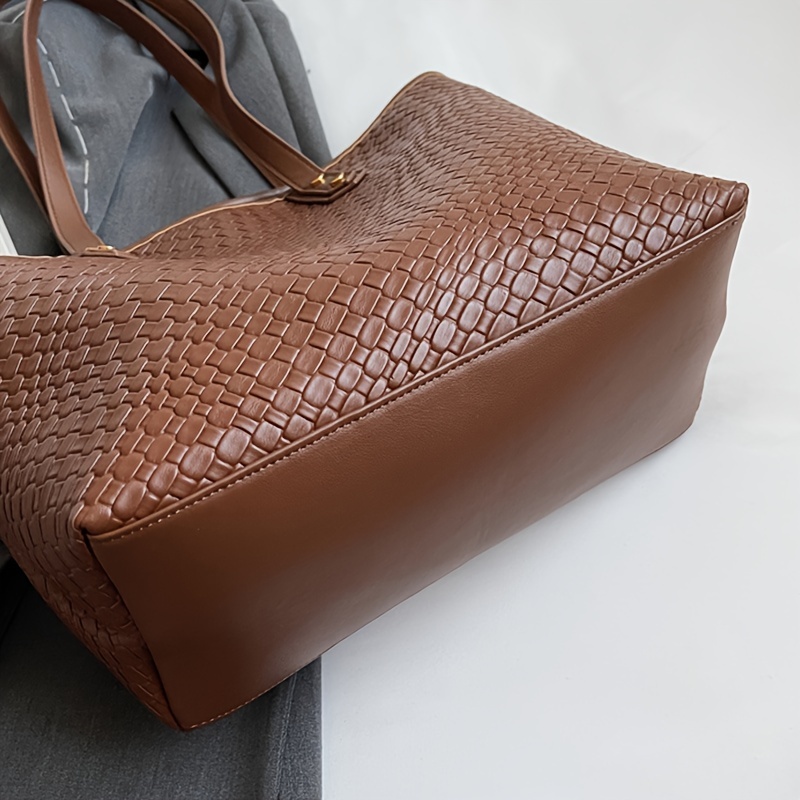 Woven Pattern Tote Bag For Women, Large Capacity Shoulder Bag, Faux Leather  Handbag For School, Office, Shopping - Temu