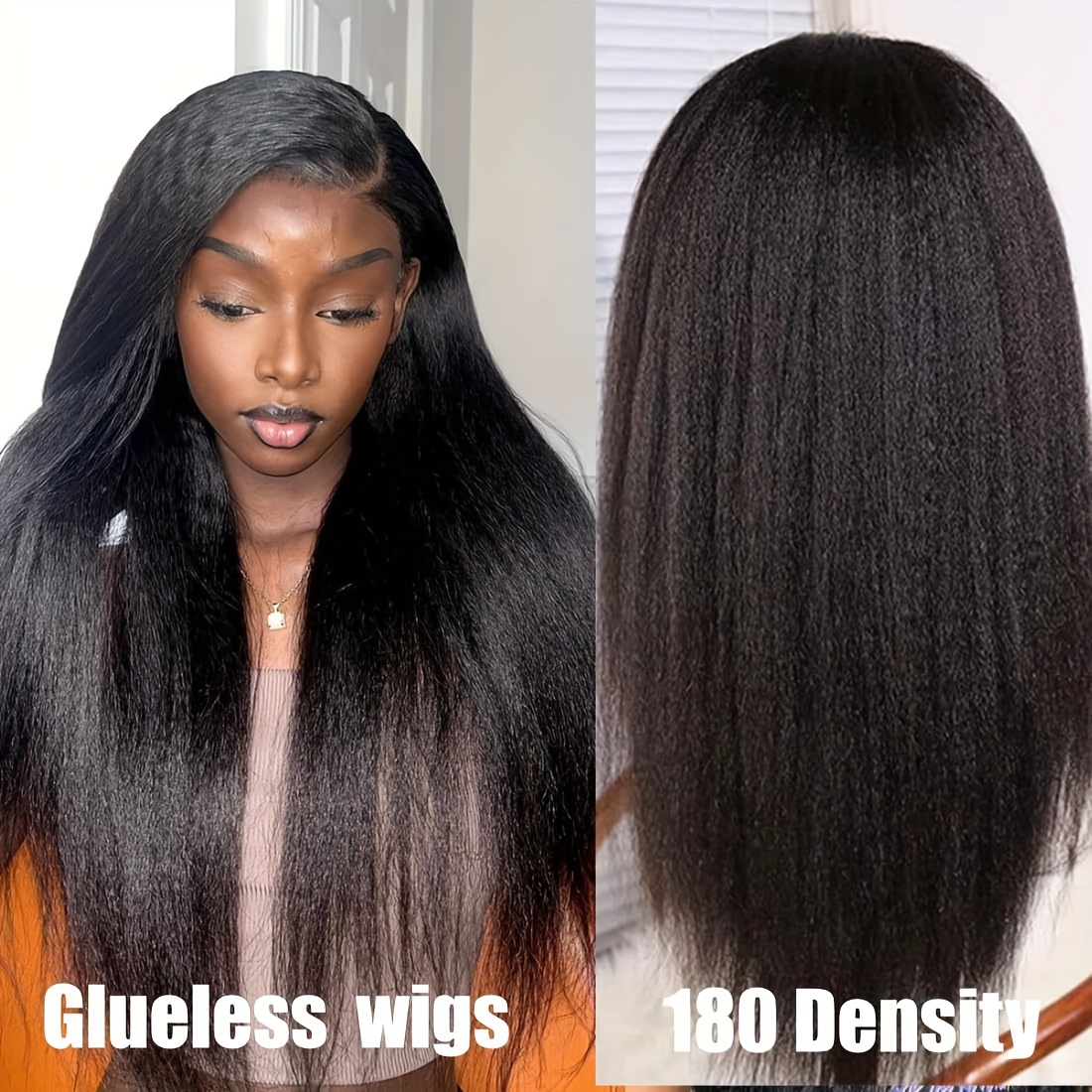 Wear And Go Glueless Wig Kinky Straight Lace Pre Cut 4x4 Hd - Temu